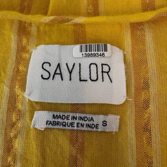 Saylor Adrianne Yellow Stripe Short Sleeve Smocked Mini Dress Women's Small Boho - Picture 10 of 14